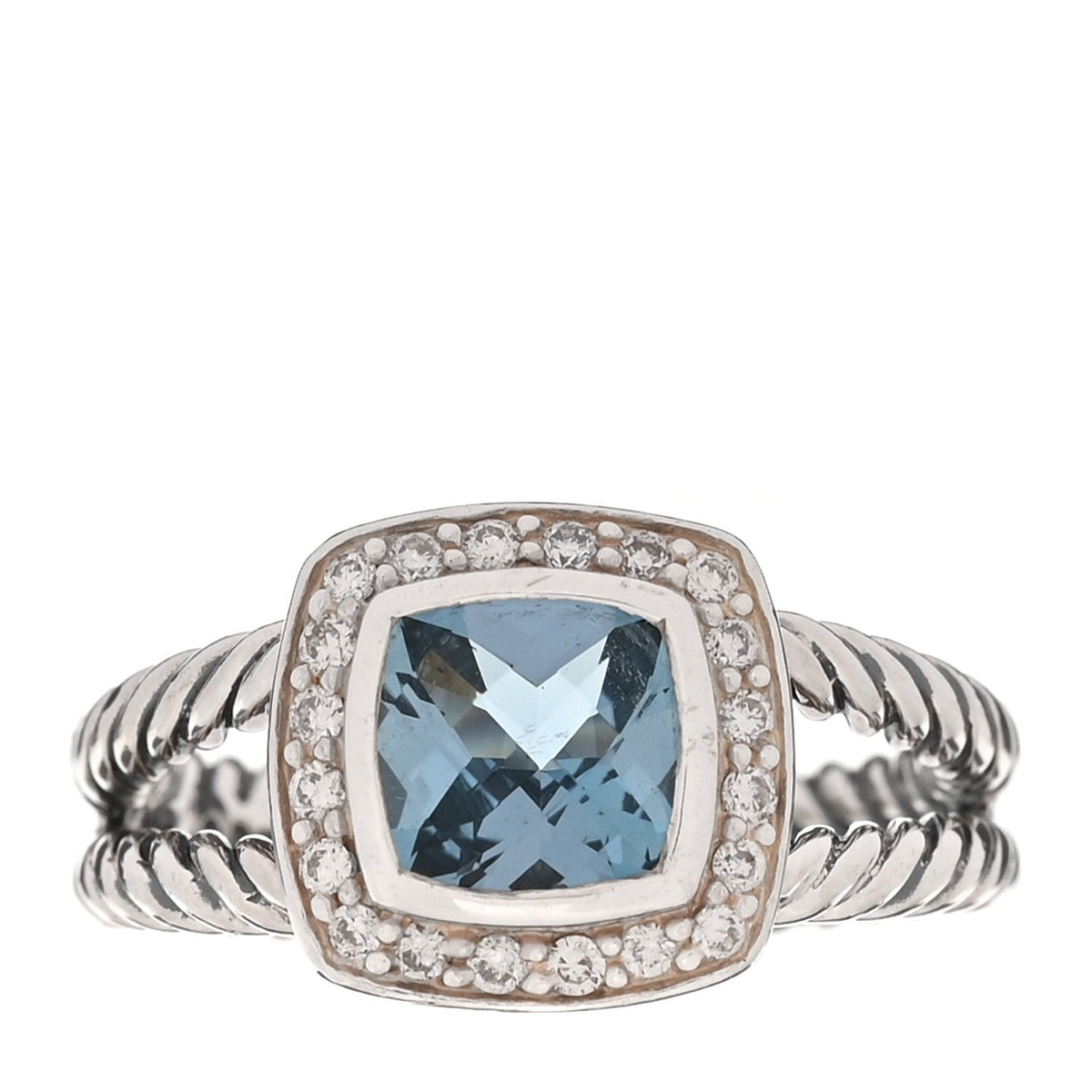 Sterling Silver Diamond Blue Topaz 7mm Petite Albion Ring 54 7