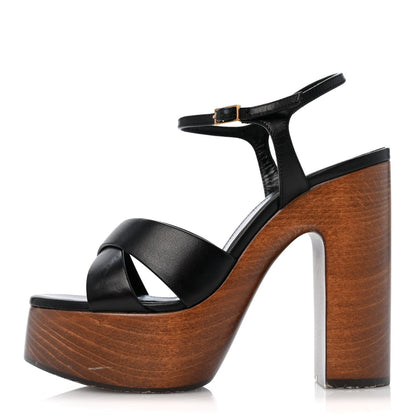Saint Laurent Calfskin Women's Bianca Platform Sandals 35.5 Black