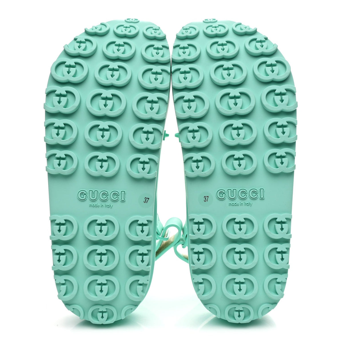 Gucci Rubber Isla Women's Sandals 37 Teal Cyan