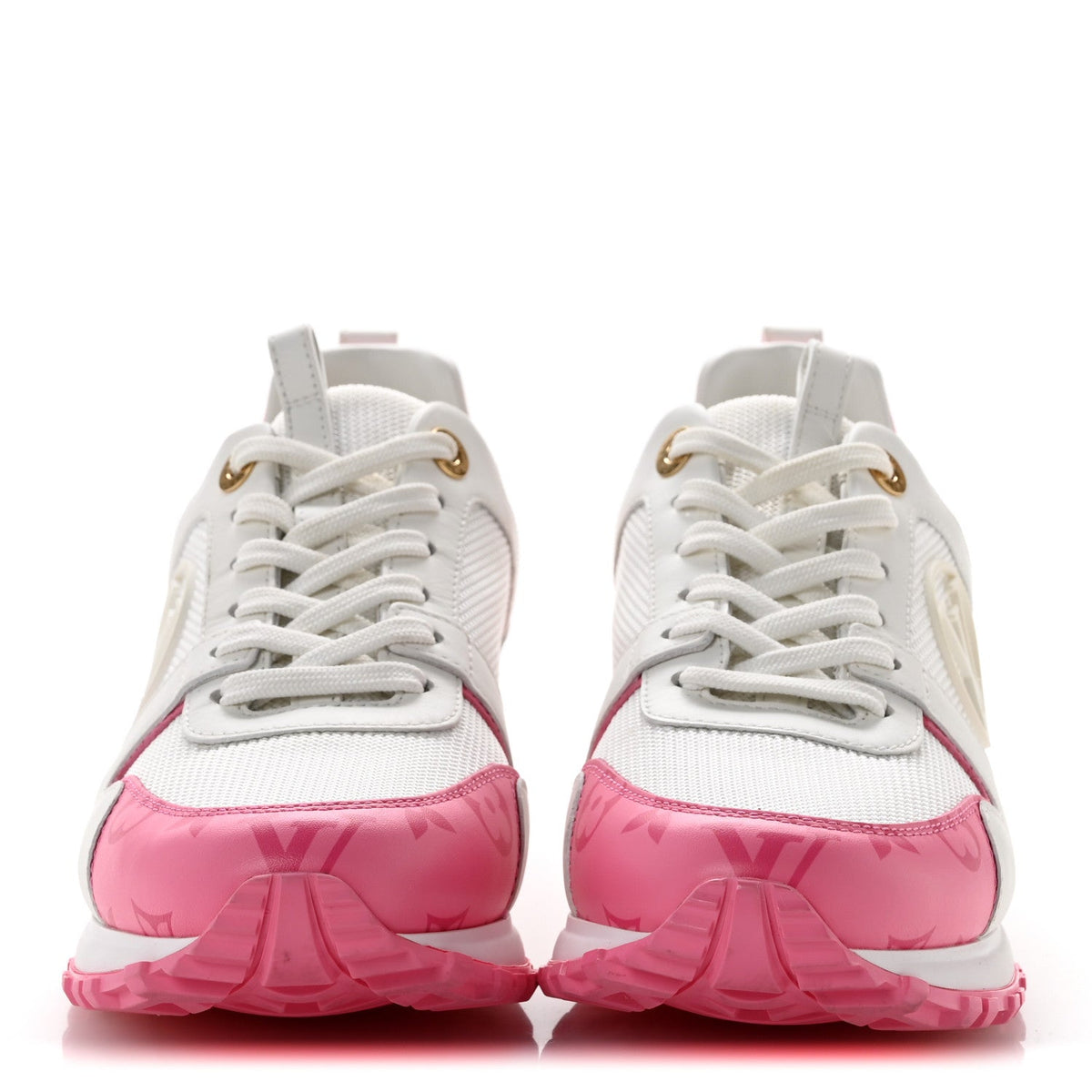 Louis Vuitton Calfskin Women's Monogram Run Away Sneakers 38 White Pink