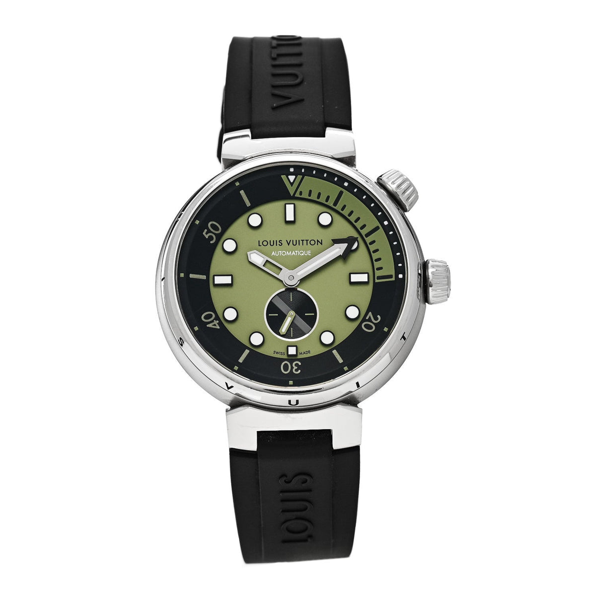 Louis Vuitton Stainless Steel Rubber 44mm Tambour Street Diver Watch Green