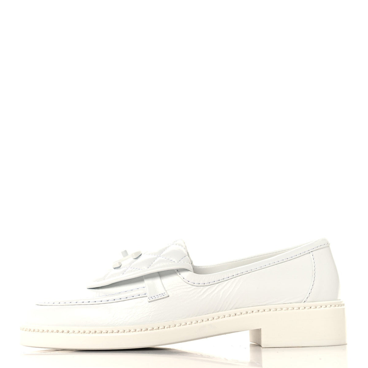 Crumpled Lambskin Quilted CC Turnlock Loafers White