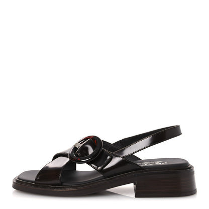 Prada Spazzolato Fume Women's Re-Edition 1996 Buckle Sandals 41 Bruciato