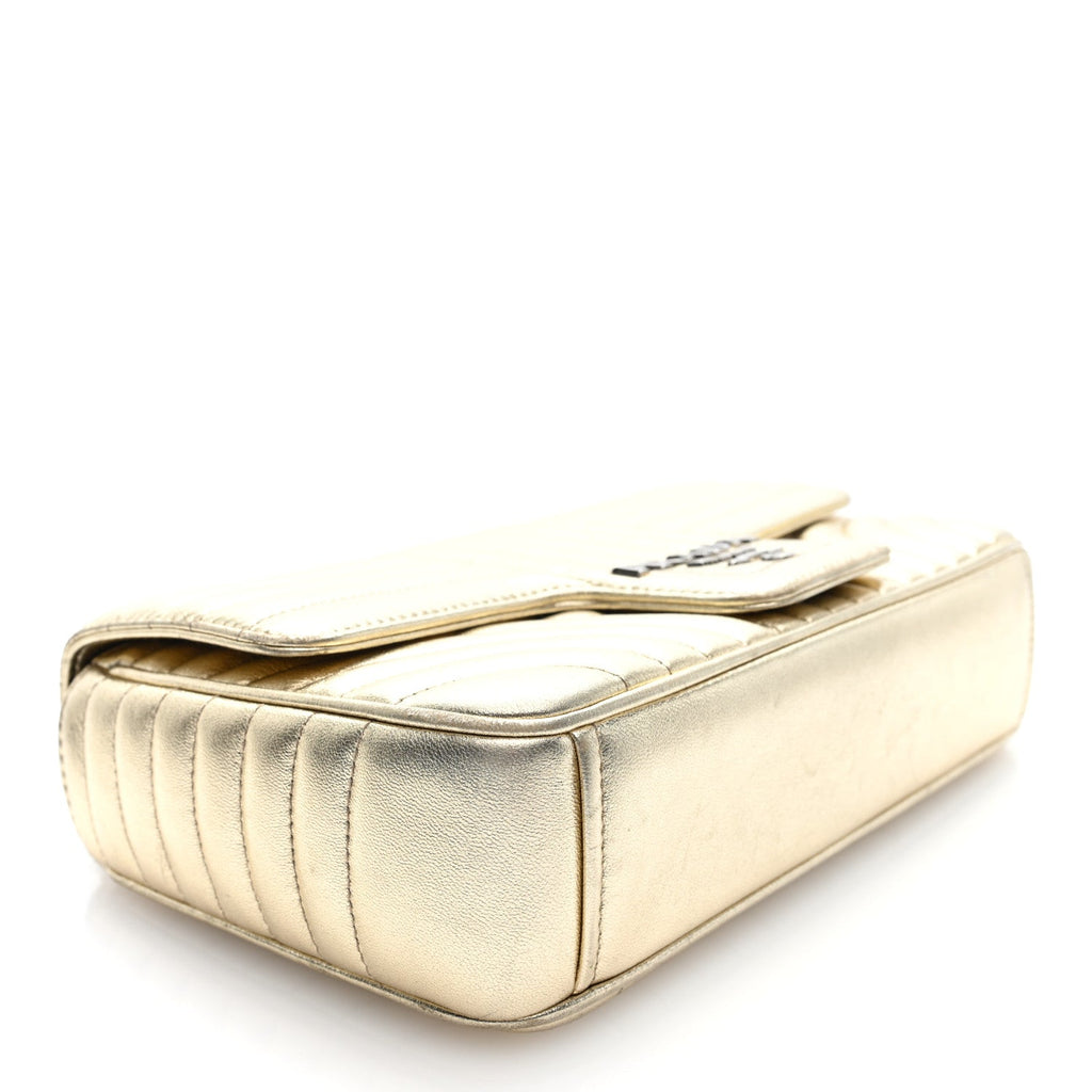 Prada Metallic Nappa Impunture Diagramme Medium Chain Flap Shoulder Bag Gold