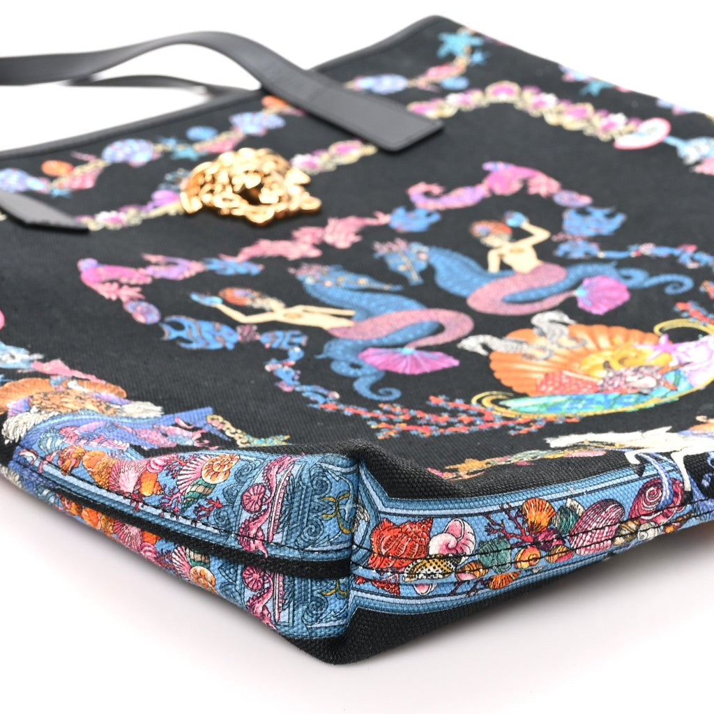 Versace Canvas Underwater Medusa Tote Black Multicolor