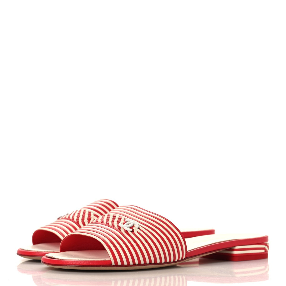 Chanel Lambskin Women's Braided CC Sandals 38.5 White Red