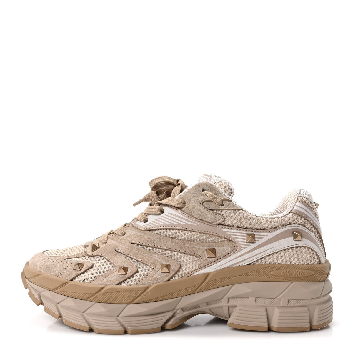Valentino Garavani Mesh Calfskin Women's Rockstud Platform Sneakers 41 Poudre