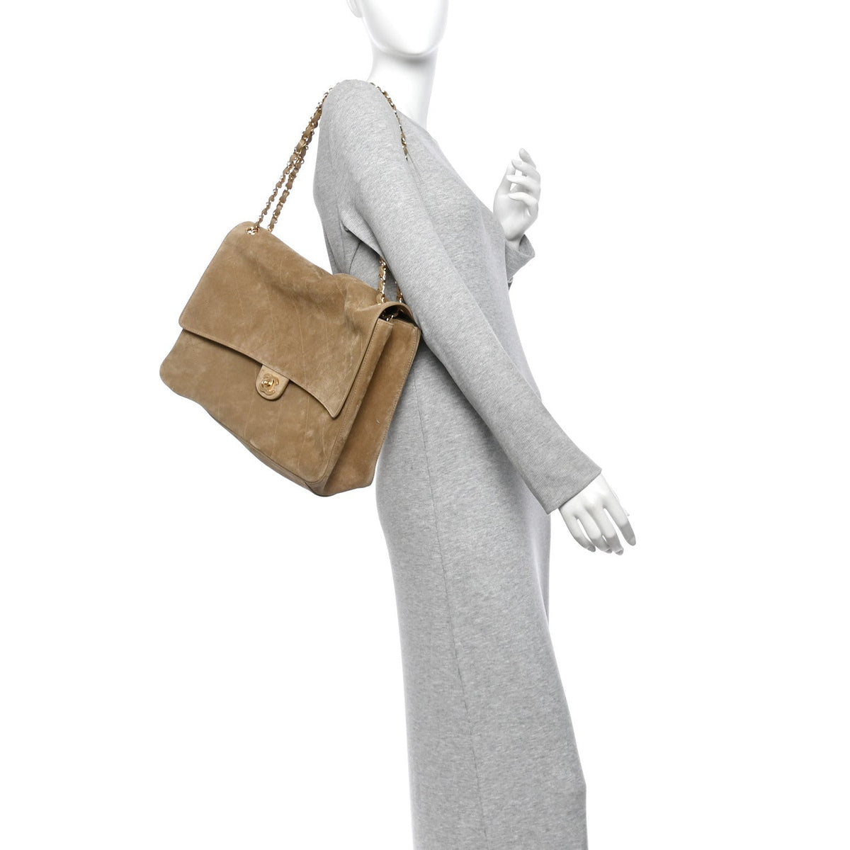 Maxi Calfskin Suede Flap Shoulder Bag