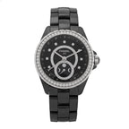 Chanel Stainless Steel Ceramic Diamond 38mm J12 Moonphase Watch Black