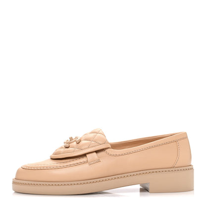 Chanel Lambskin Quilted CC Turnlock Beige Women's Moccasins