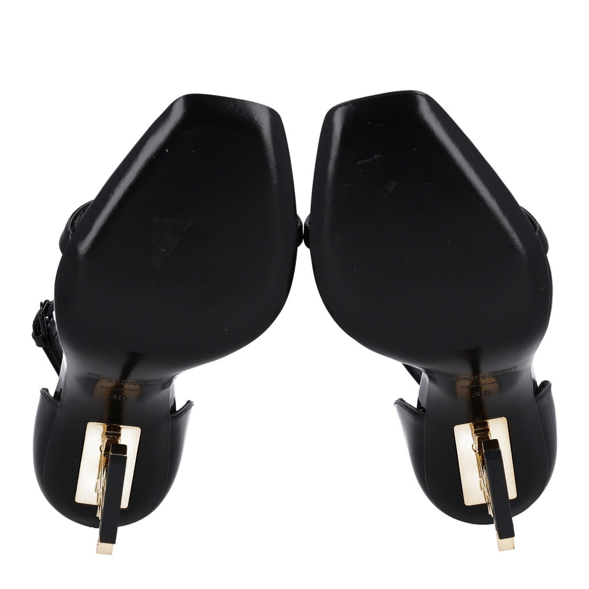 Saint Laurent Patent Calfskin Women's Opyum 110 Sandals 35 Black Gold