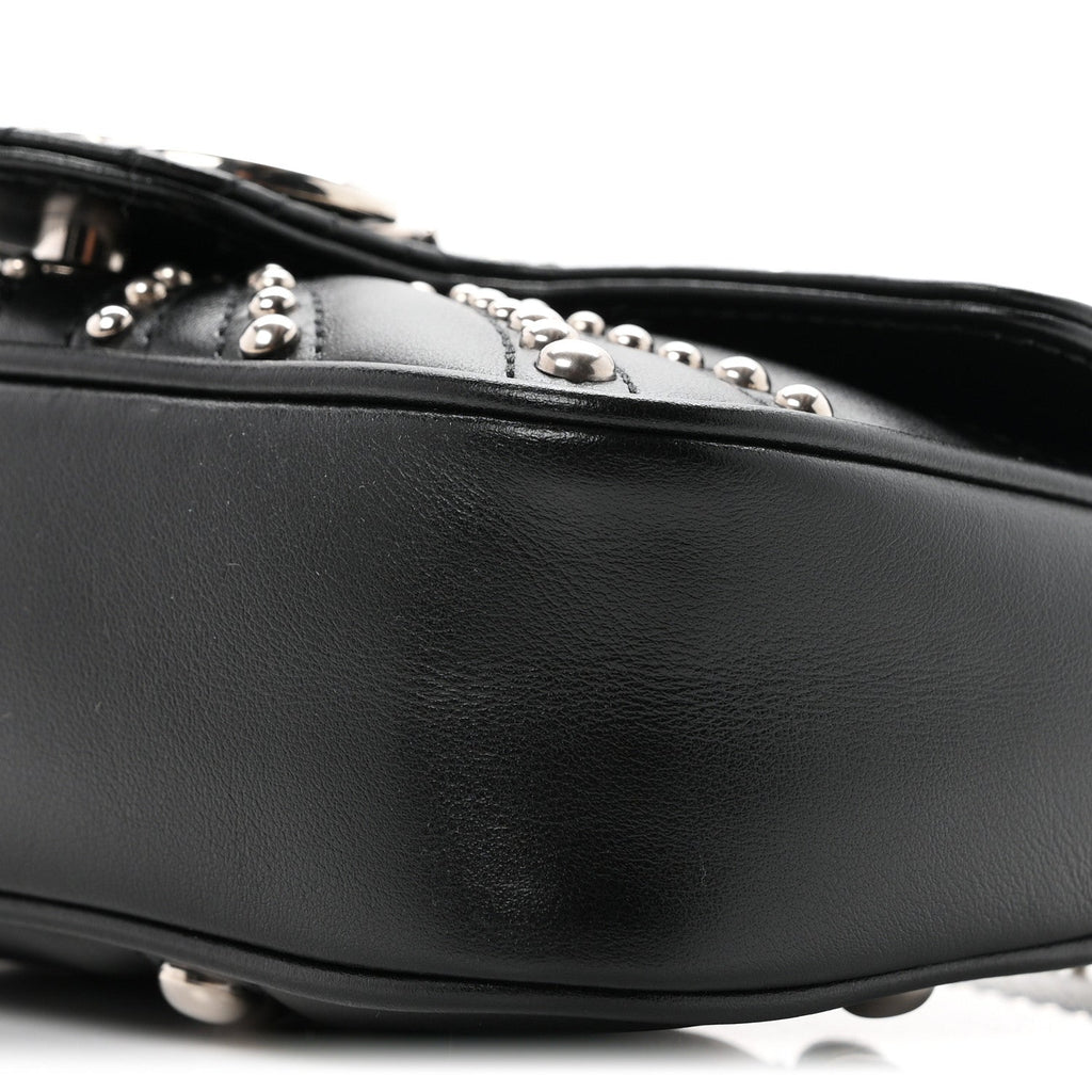 Gucci Calfskin Matelasse Studded Super Mini GG Marmont Shoulder Bag Black