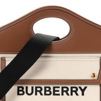 Burberry Canvas Smooth Calfskin Two Tone Small Pocket Bag Natural Malt Brown