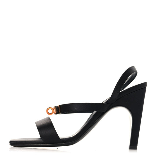 Hermes Satin Women's Glamour 95 Sandals 36.5 Black