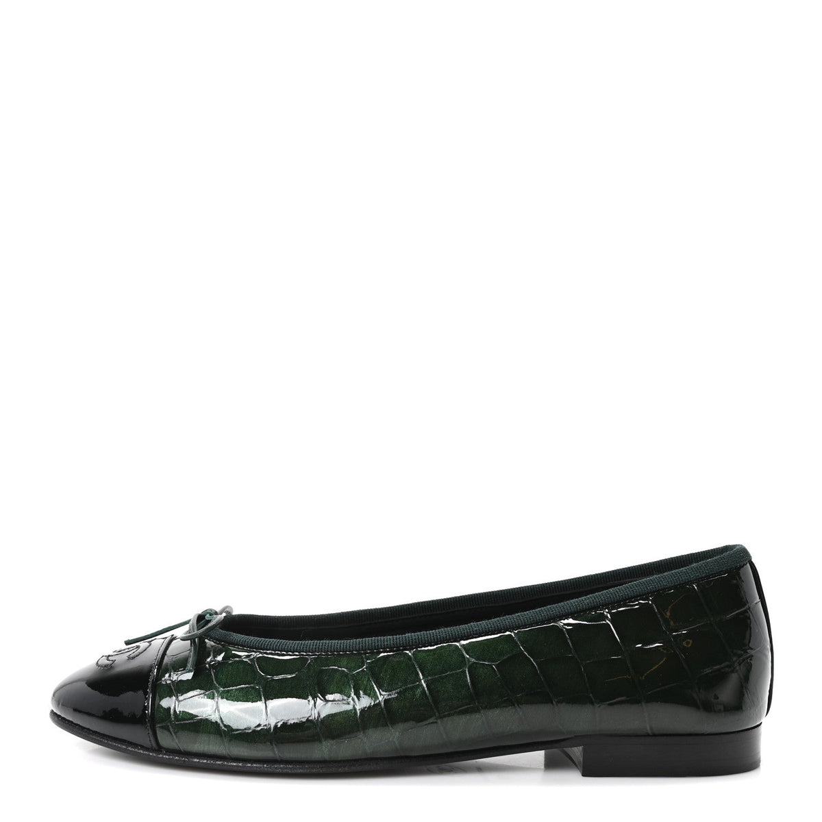 Crocodile Embossed Patent Calfskin Cap Toe CC Ballerina Flats Dark Gre