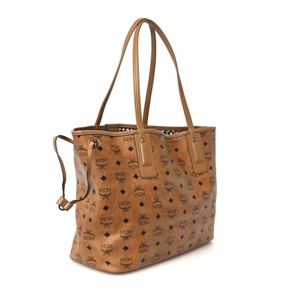 MCM Visetos Medium Liz Reversible Shopper Tote Cognac