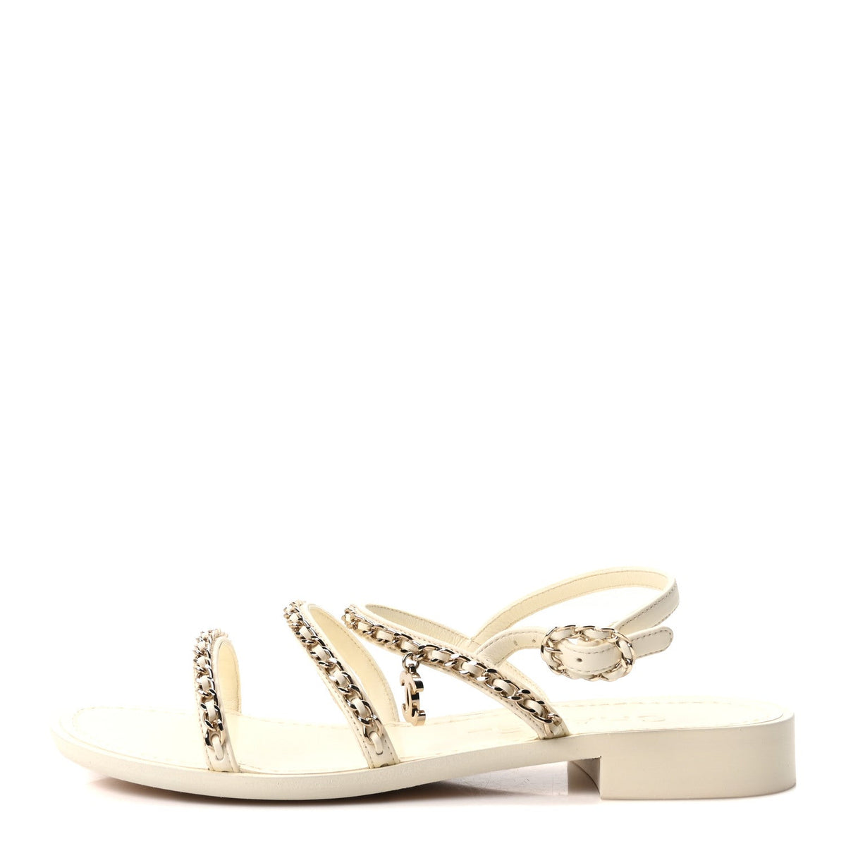 Lambskin CC Chain Flat Sandals Ivory