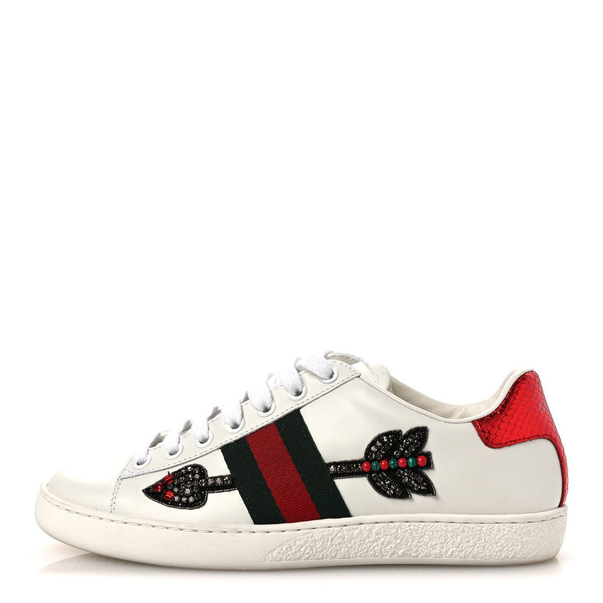 Gucci Calfskin Web Studded Women's Arrow Ace Sneakers 35.5 White