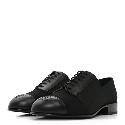 Chanel Calfskin Women's Elastic Lace Up Cap Toe CC Loafers 35.5 Black