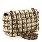 Chanel Tweed Quilted Mini Rectangular Flap Bag Green Brown