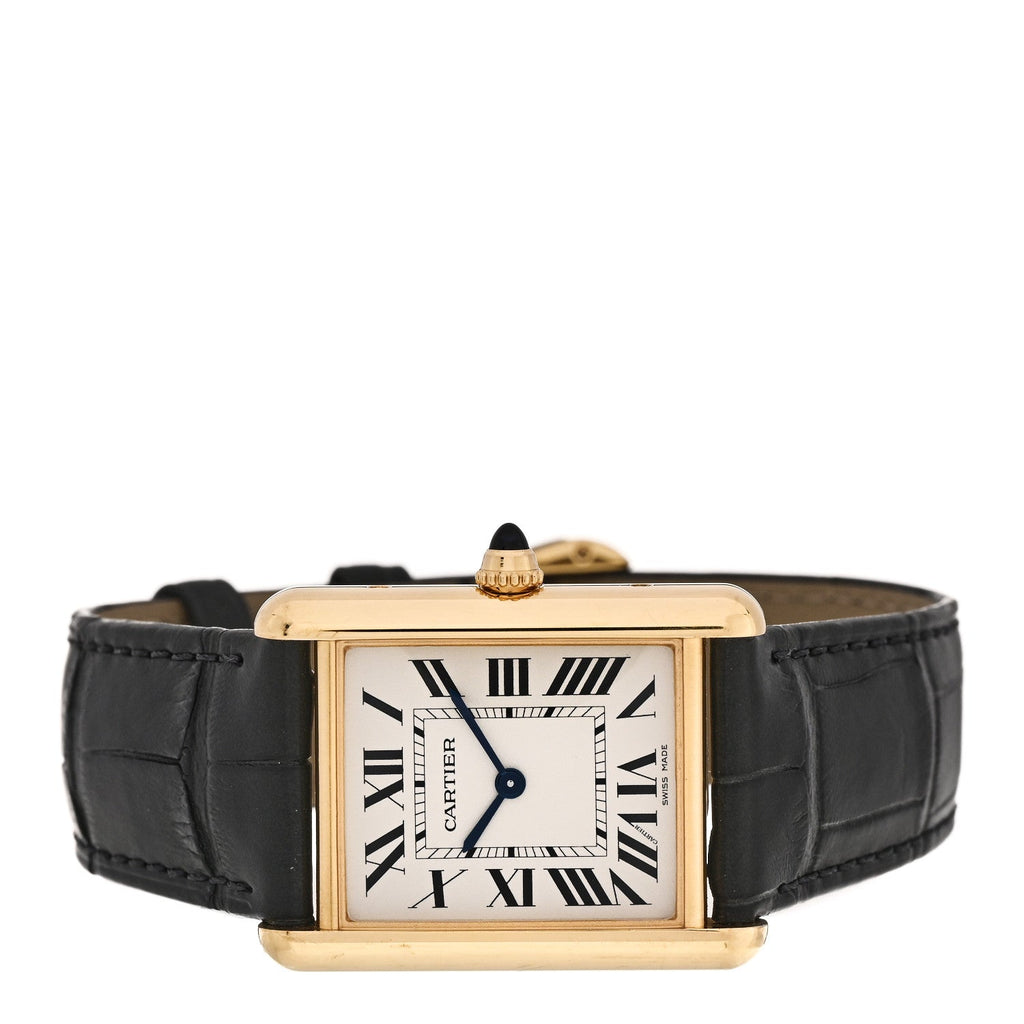 Cartier 18K Yellow Gold Alligator 26mm Tank Louis Quartz Watch
