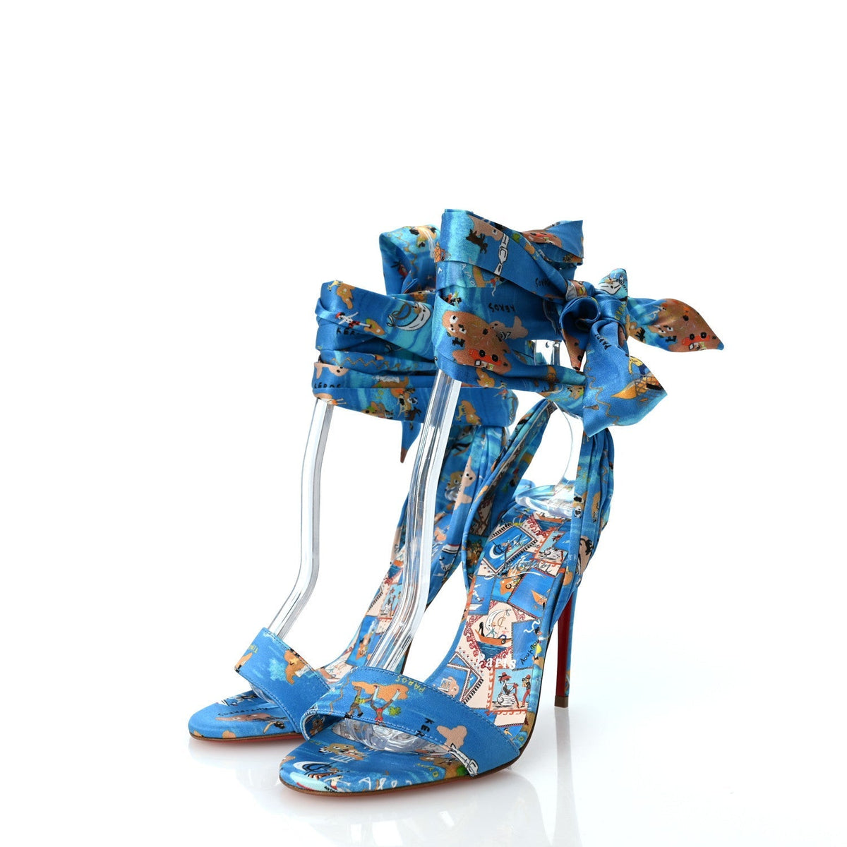 Christian Louboutin Crepe Satin Women's Greekaba Du Desert 100 Sandals 35 Blue
