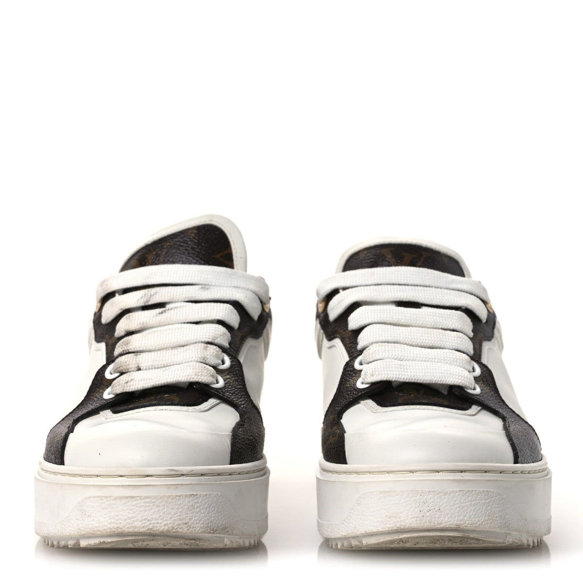 Louis Vuitton Calfskin Women's Embossed Monogram Time Out Sneakers 36 White