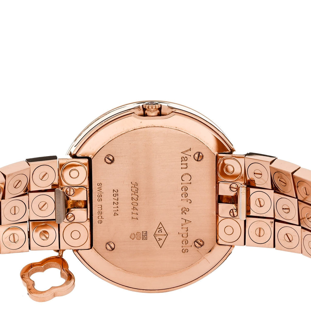 Van Cleef & Arpels 18K Rose Gold Diamond 32mm Charms Watch Black