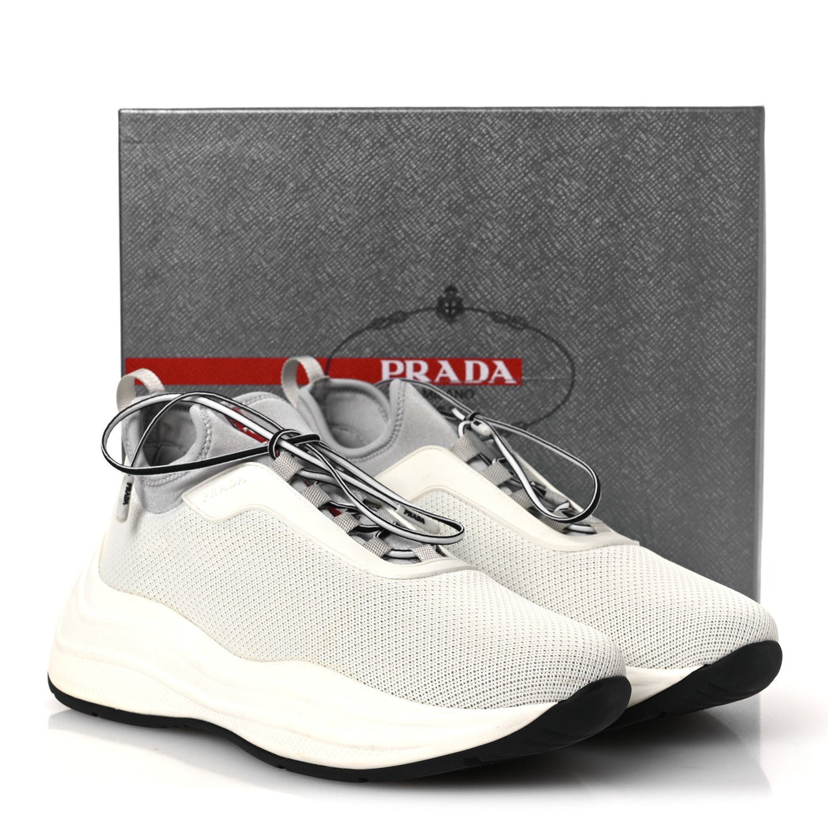 Prada Mesh Neoprene Women's America's Cup 45mm Sneakers 37.5 White Alluminio