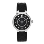 Louis Vuitton Stainless Steel Rubber Diamond 33mm Tambour Slim Quartz Watch Black