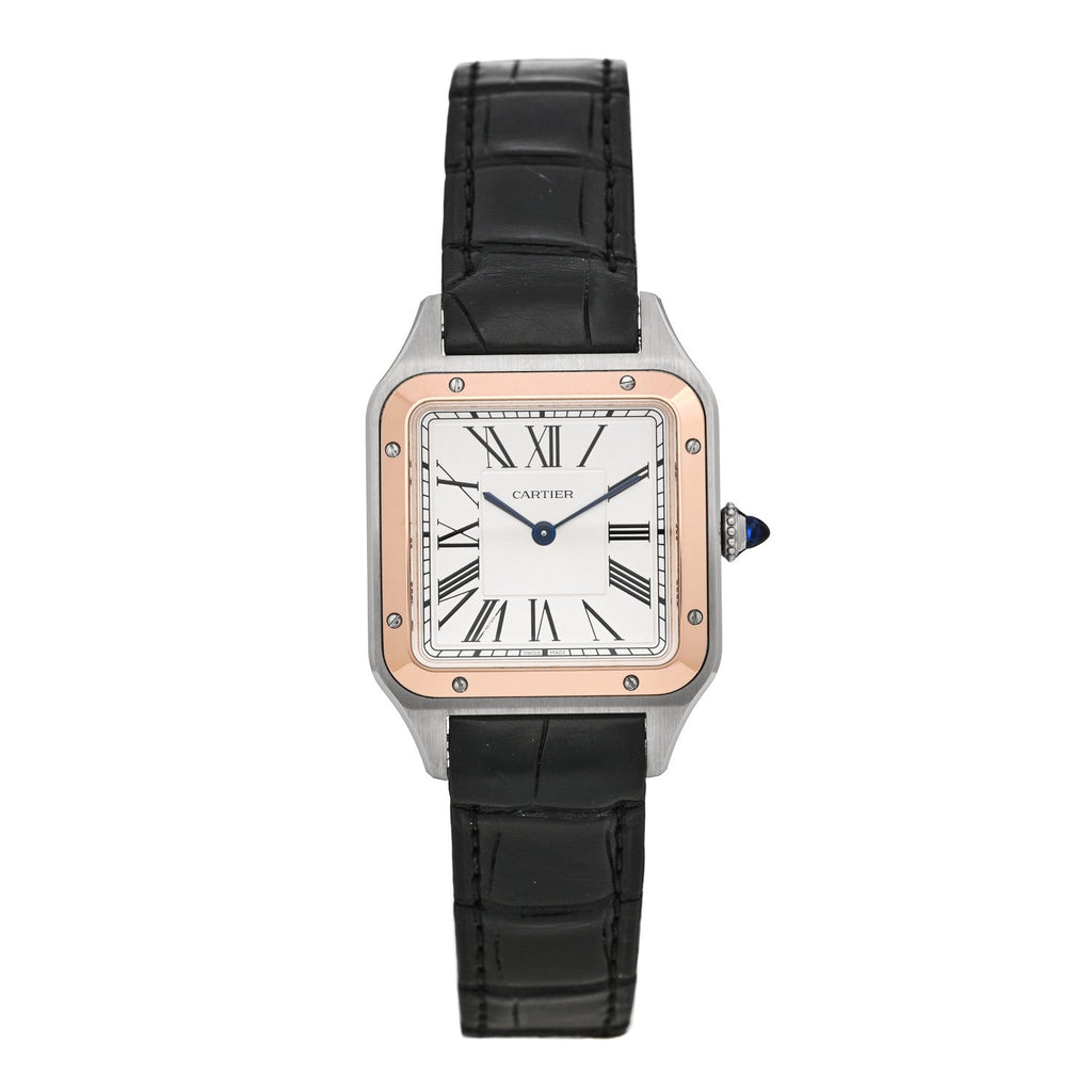 Cartier Stainless Steel 18K Pink Gold Alligator 31.4mm Santos Dumont Quartz Watch