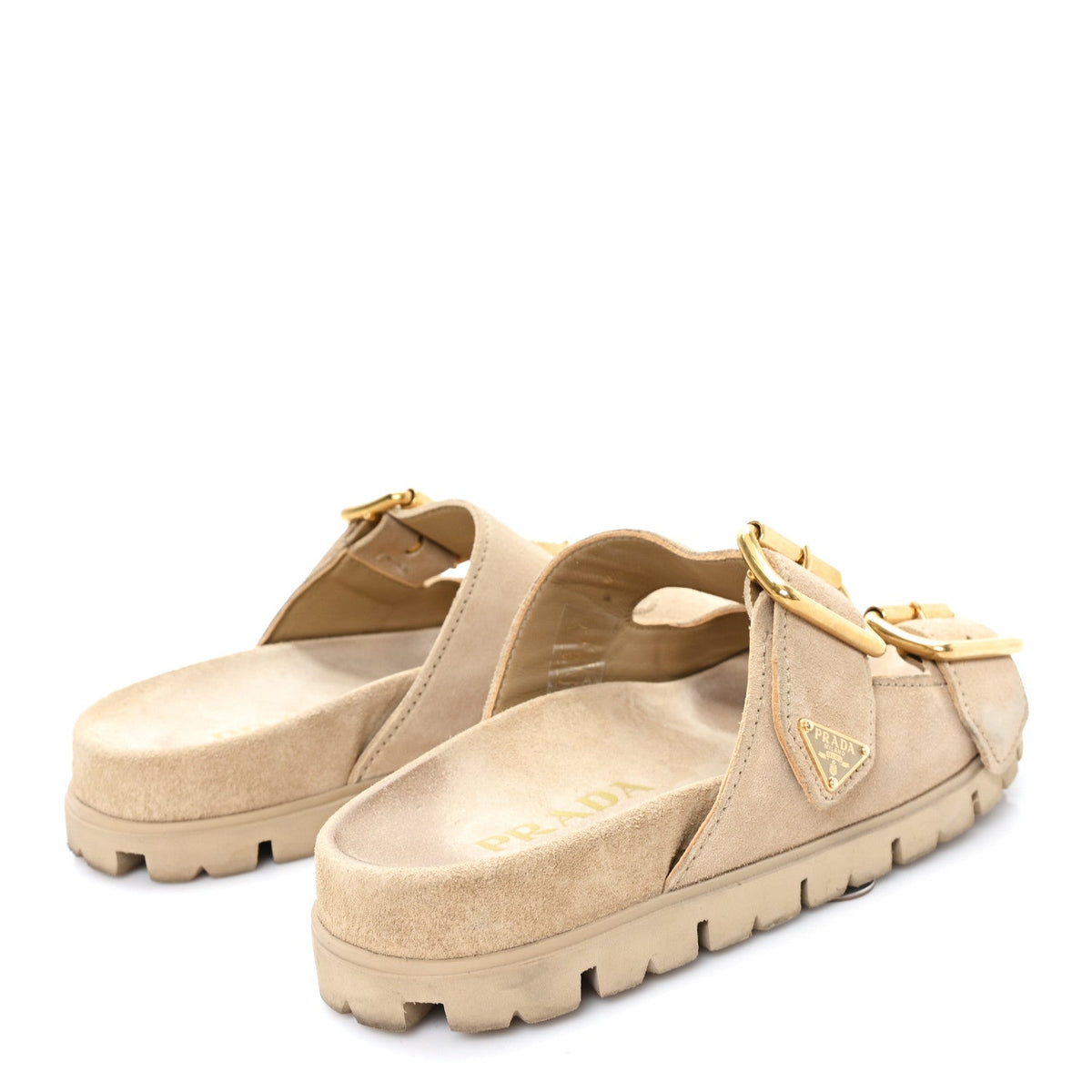 Prada Suede Women's Triangle Logo Slide Sandals 36 Ecru