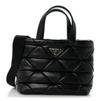 Prada Nappa Triangle Quilted Double Handled Zip Pocket Tote Black