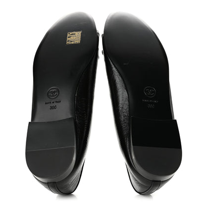 Chanel Crumpled Lambskin CC Cap Toe Women's Ballerina Flats Black White