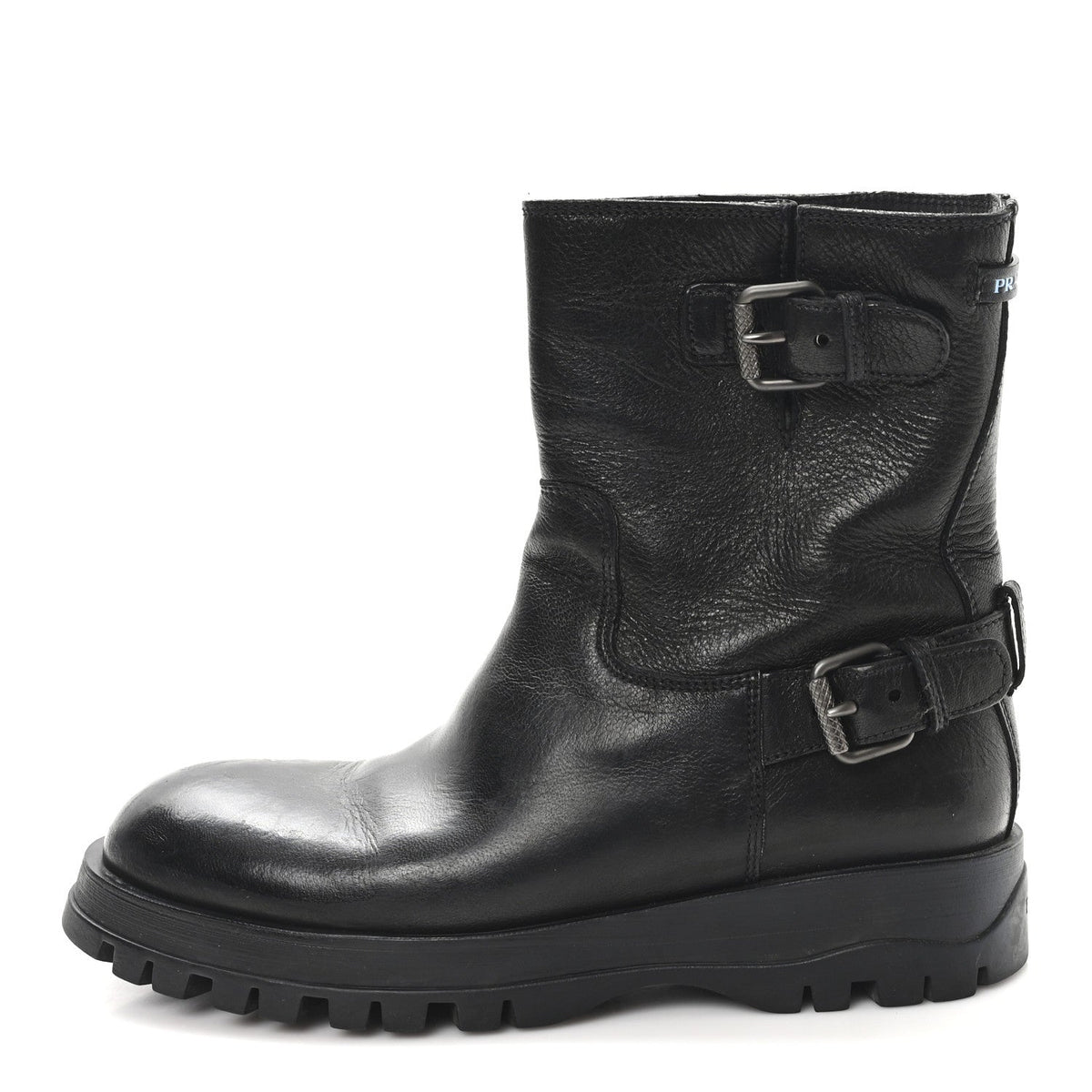 Calfskin Double Buckle Combat Boots Black