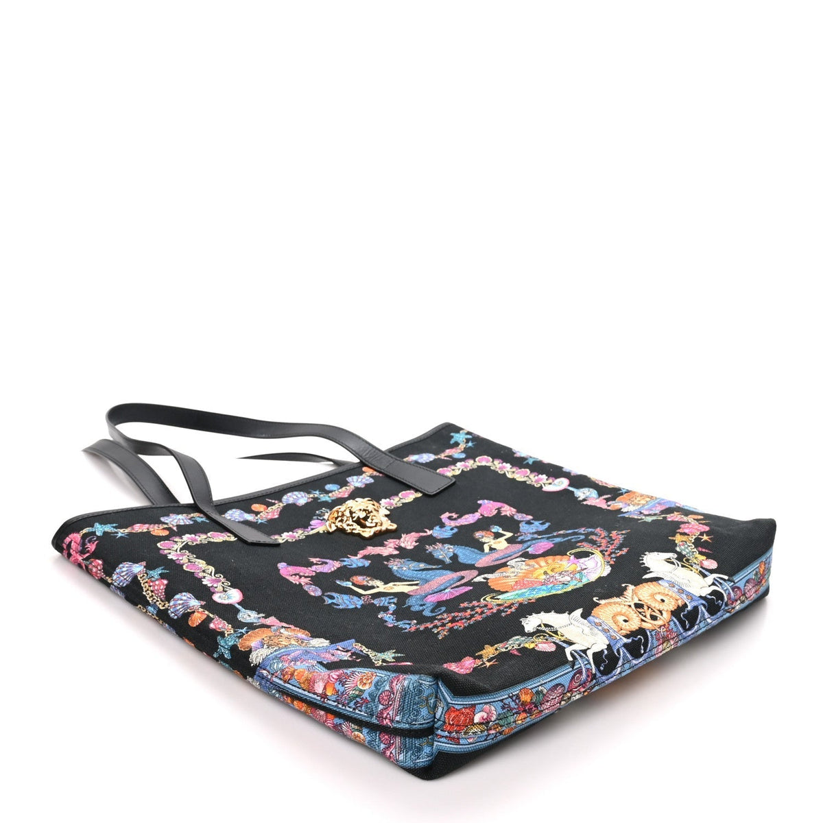 Versace Canvas Underwater Medusa Tote Black Multicolor