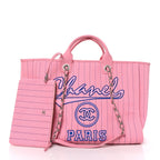 Chanel Canvas Calfskin Striped Large Deauville Tote Pink Blue