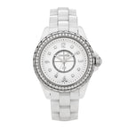 Chanel Stainless Steel Ceramic Diamond 33mm J12 Watch White