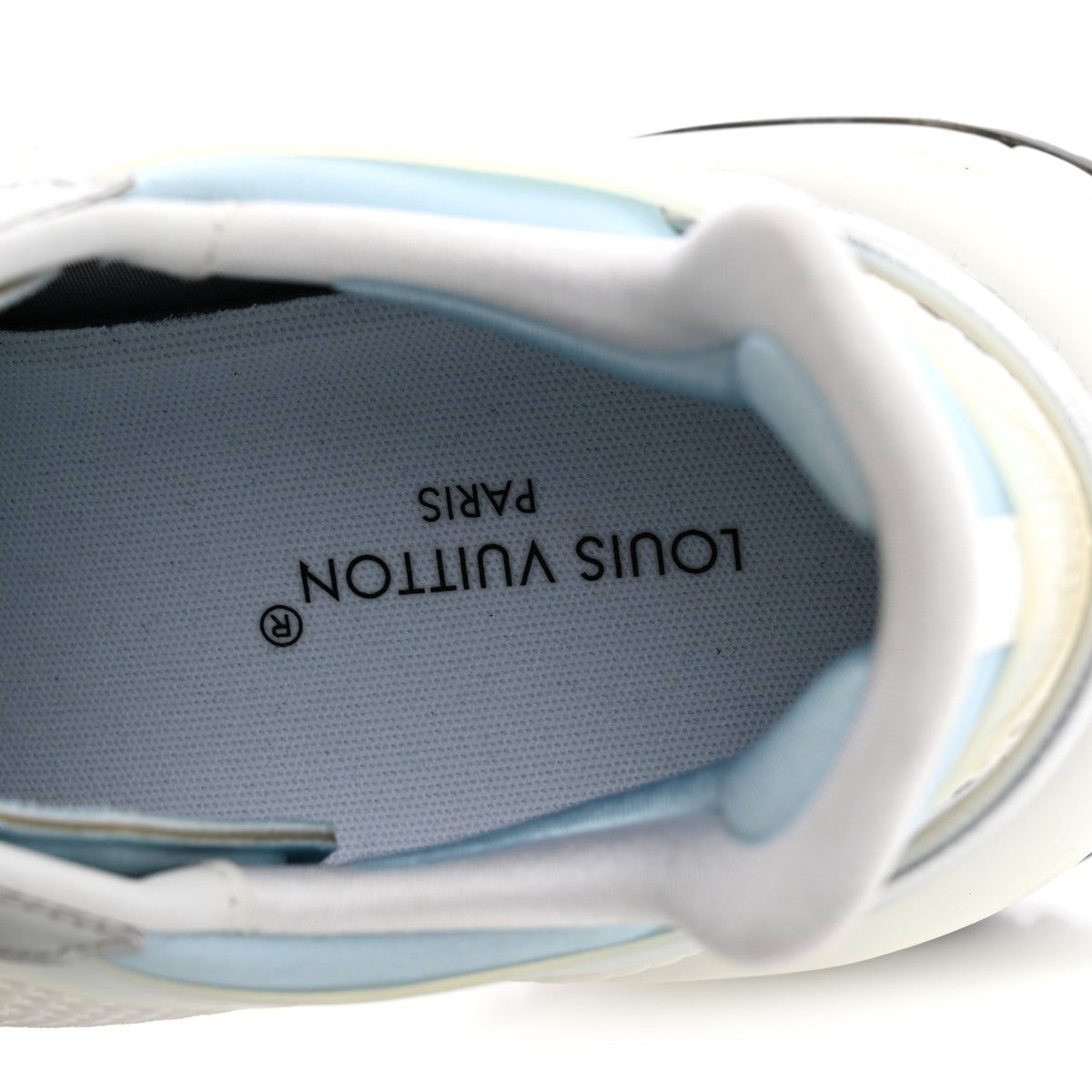 Louis Vuitton Metallic Calfskin Technical Mesh Women's Run 55 Sneakers 36 Bleu Clair