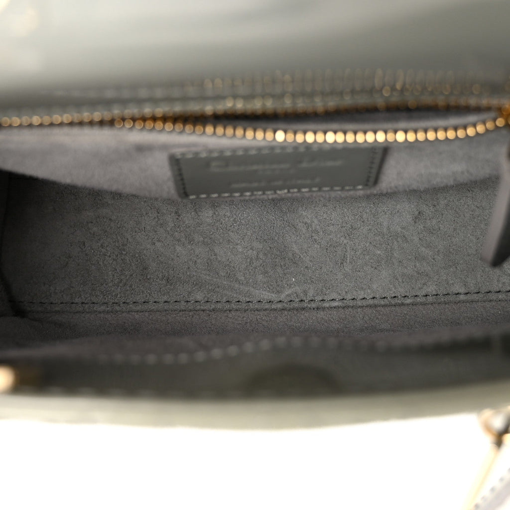 Christian Dior Patent Cannage Mini Lady Dior Grey Stone