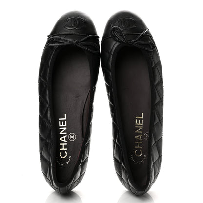 Chanel Aged Calfskin Quilted CC Cap Toe Women's Flats