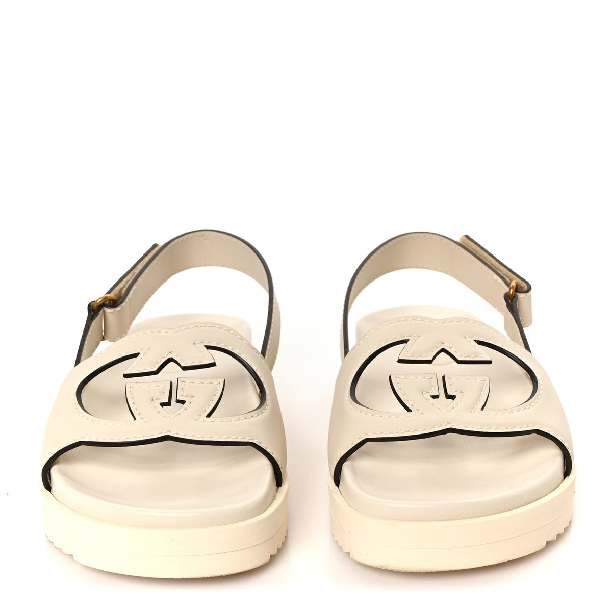 Gucci Softy Calfskin Women's Interlocking G Slingback Sandals 35.5 Mystic White