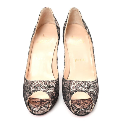 Christian Louboutin Lace Women's New Very Prive 120 Pumps 38 Beige Black