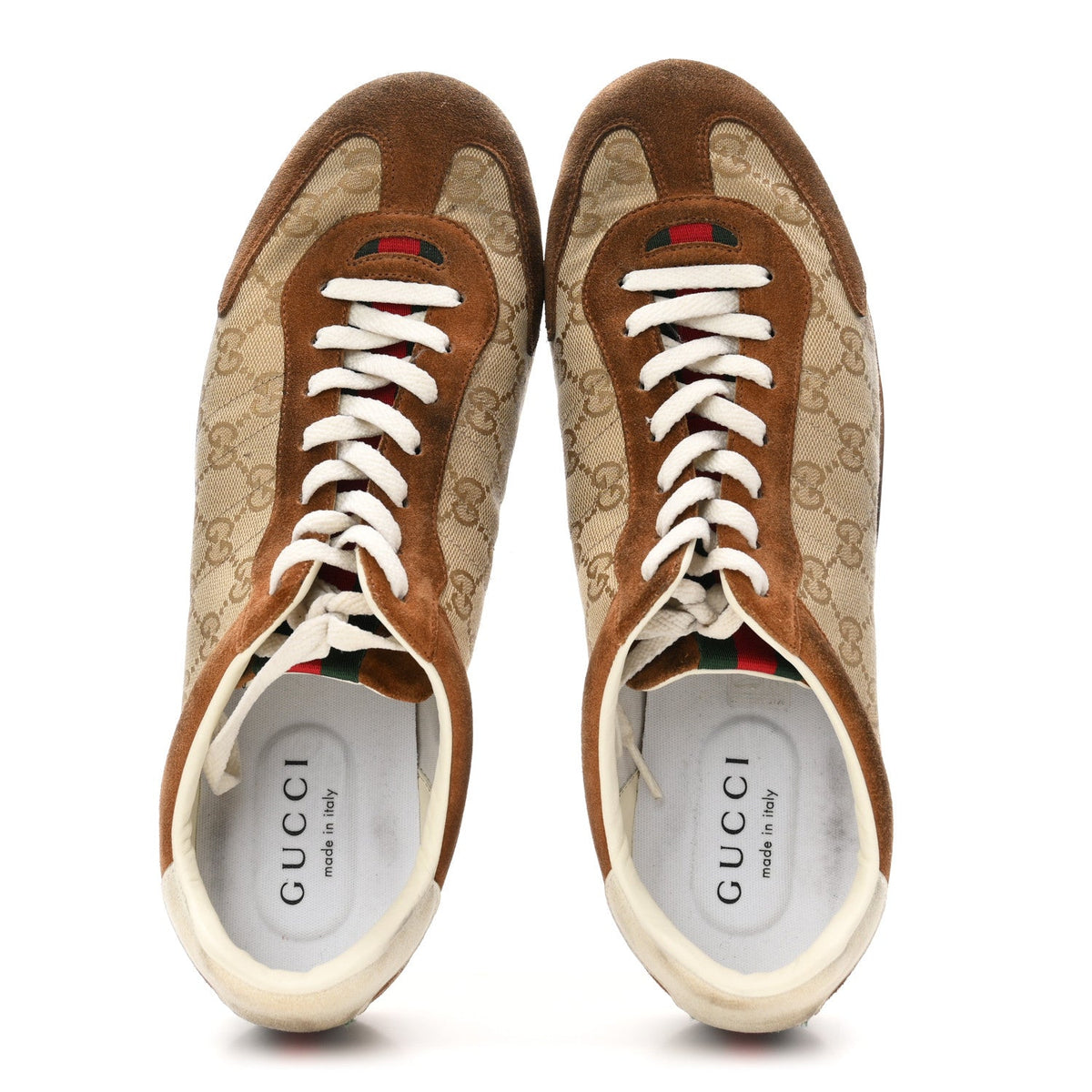 Gucci Monogram Canvas Suede Men's Shift Sneakers 10.5 Beige Brown