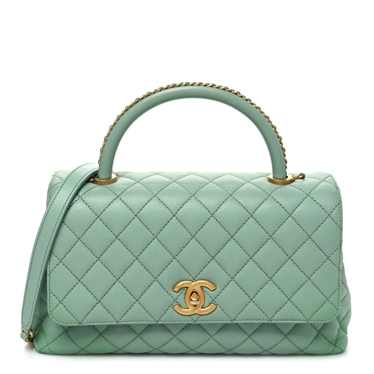 Small Quilted Caviar Flap Shoulder Bag - Light Green