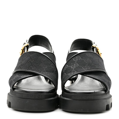 Gucci GG Canvas Women's Monogram Trip Lug Sole Sandals 38.5 Black