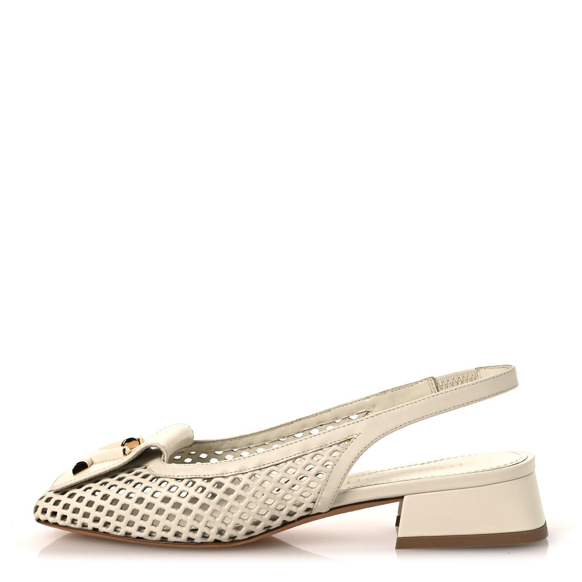 Calfskin Perforated Shake Slingback Pumps Creme Beige