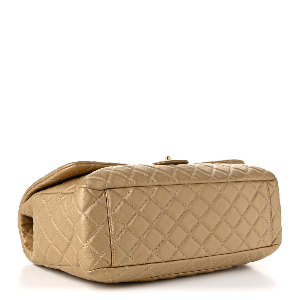 Chanel Metallic Calfskin Quilted Small XXL Travel Flap Bag Gold