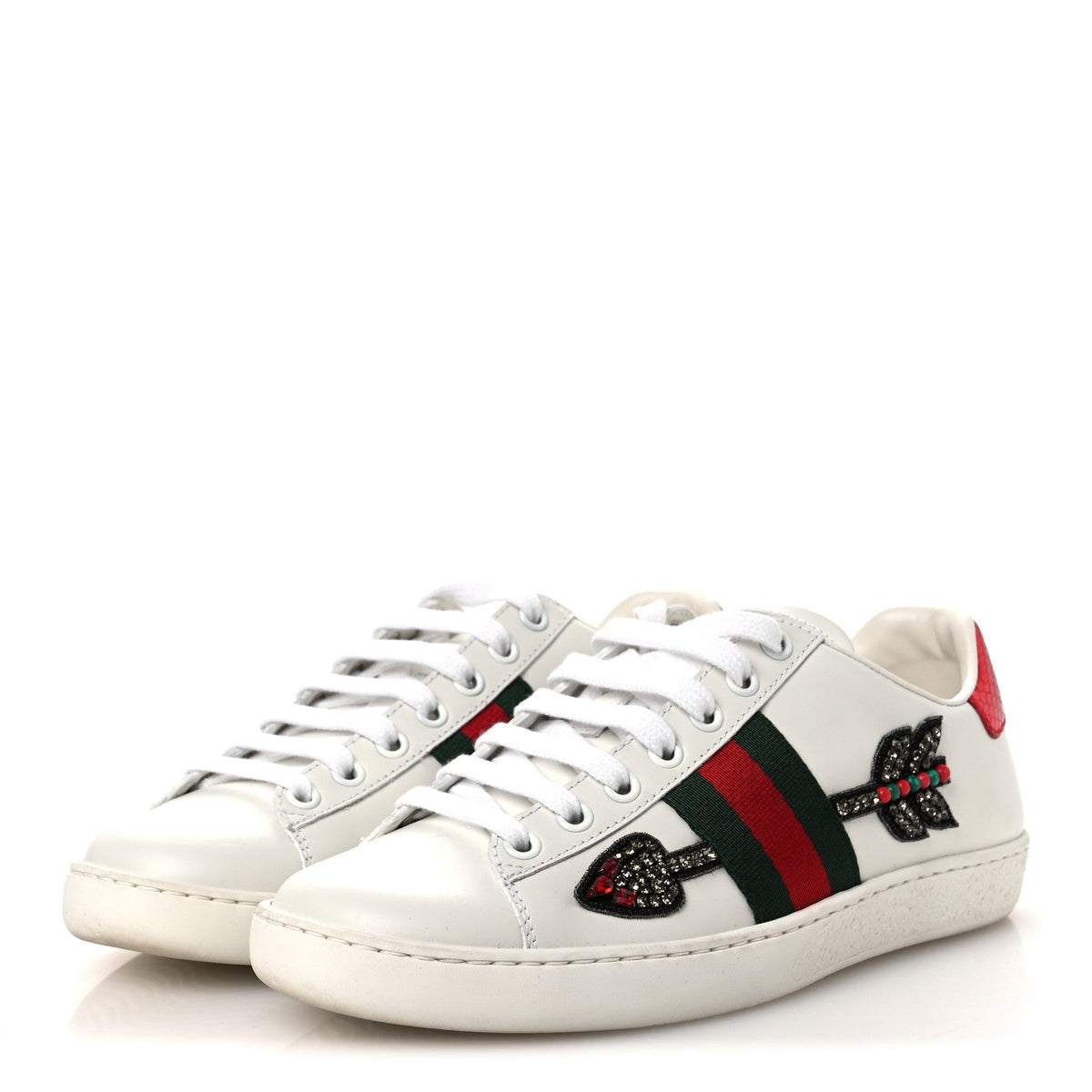 Gucci Calfskin Web Studded Arrow Ace Women's Sneakers White