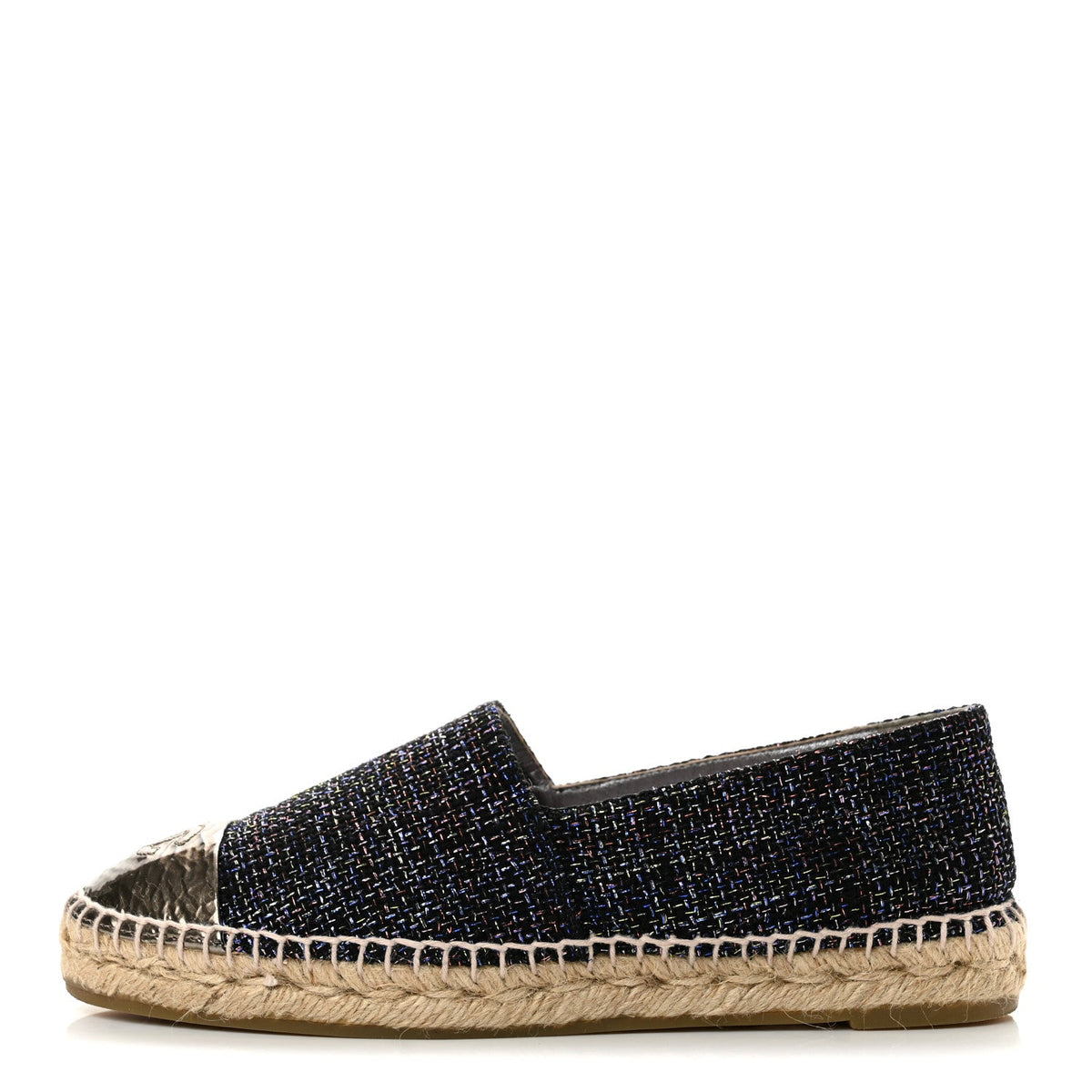 Tweed Patent Goatskin CC Espadrilles Black Pink Yellow